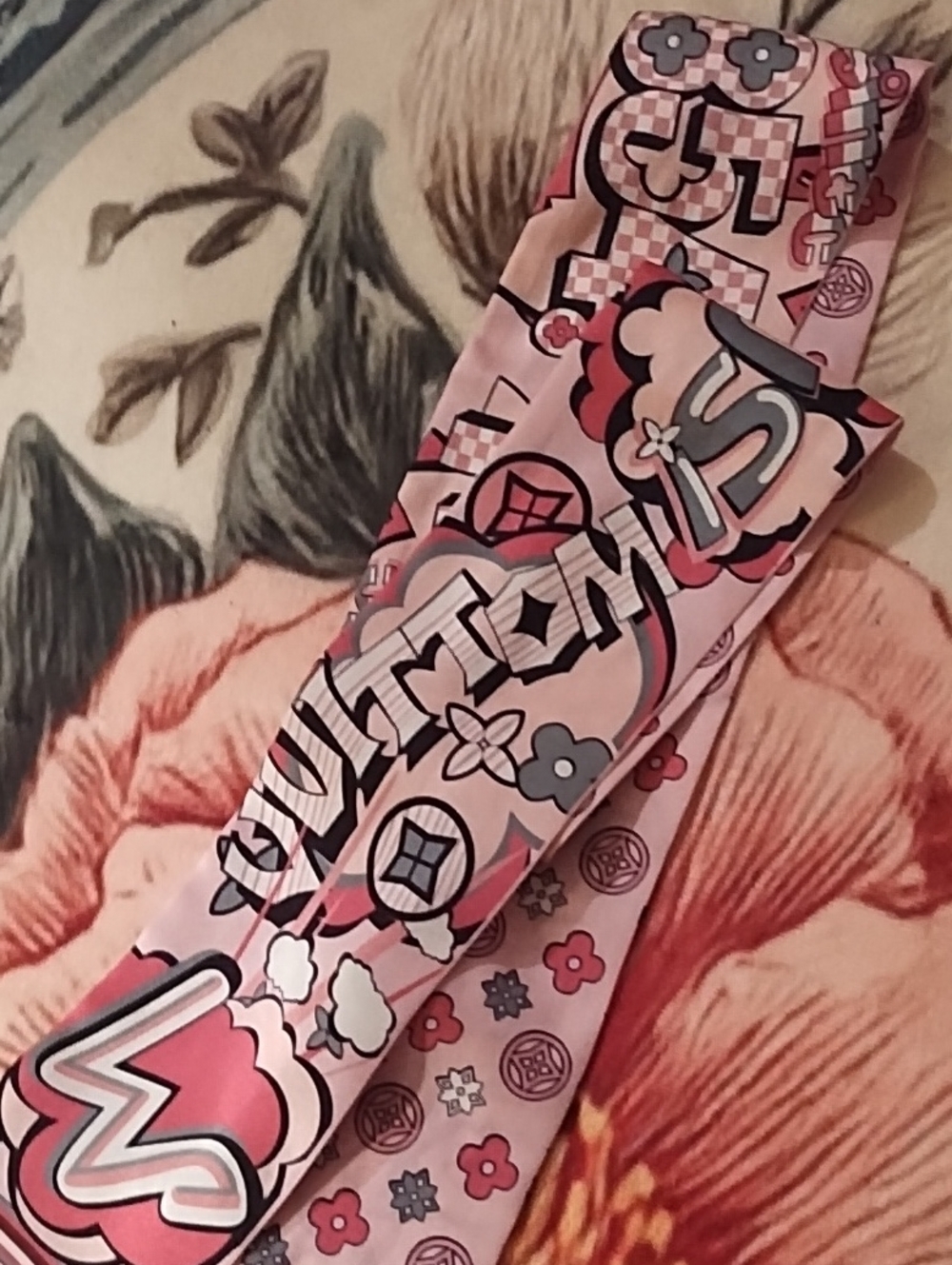 Pink Graphic Headband with Floral Motifs